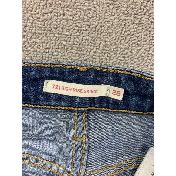 Levis 721 High Rise Skinny Jeans Women 28 Blue Washed Zip Five Pocket Logo Patch - Picture 3 of 9